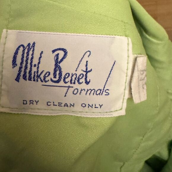 Vintage Mike Benet Size Small Lime Green Sequin Babydoll Chiffon Prom Dress - Picture 12 of 13